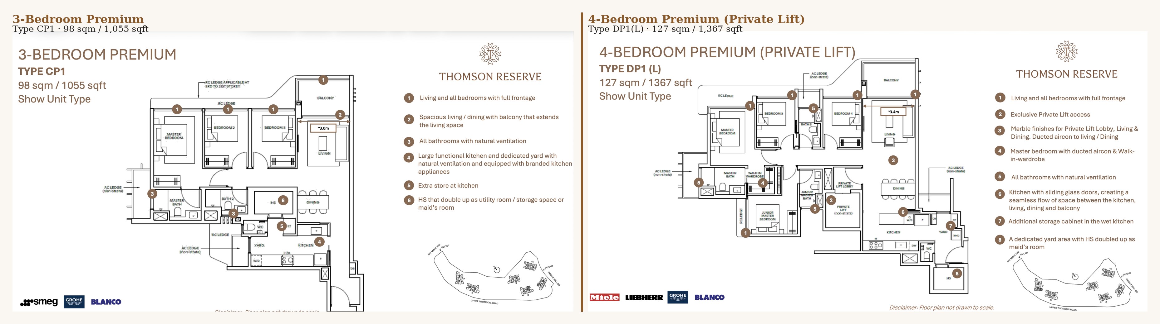 Thomson Reserve 3BR CP1 vs 4BR DP1(L) floor plans side by side